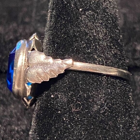 Ring Size 4.5 Blue Glass Faceted Vintage Jewelry Sterling Silver Tested - Picture 5 of 16